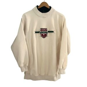Vtg 90s Nutmeg Mills Men’s Sz L Cream Heavyweight Golf Tour Sweatshirt Sweater